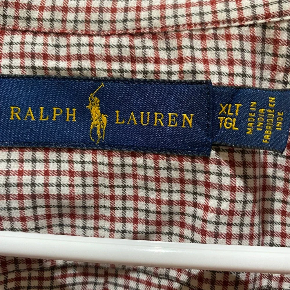Polo Ralph Lauren Mens XLT Tall Red Blue Check Button Down Shirt Long Sleeve